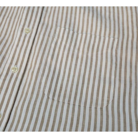 Jos. A Bank Men's L Traveler's Collection 100% Linen Button Down BR/WH Stripe - Picture 4 of 8